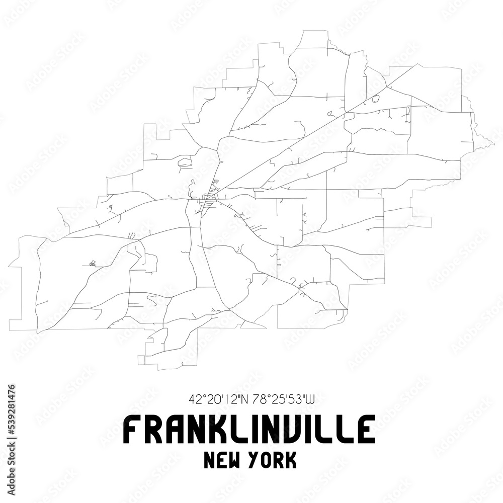 Franklinville New York. US street map with black and white lines.