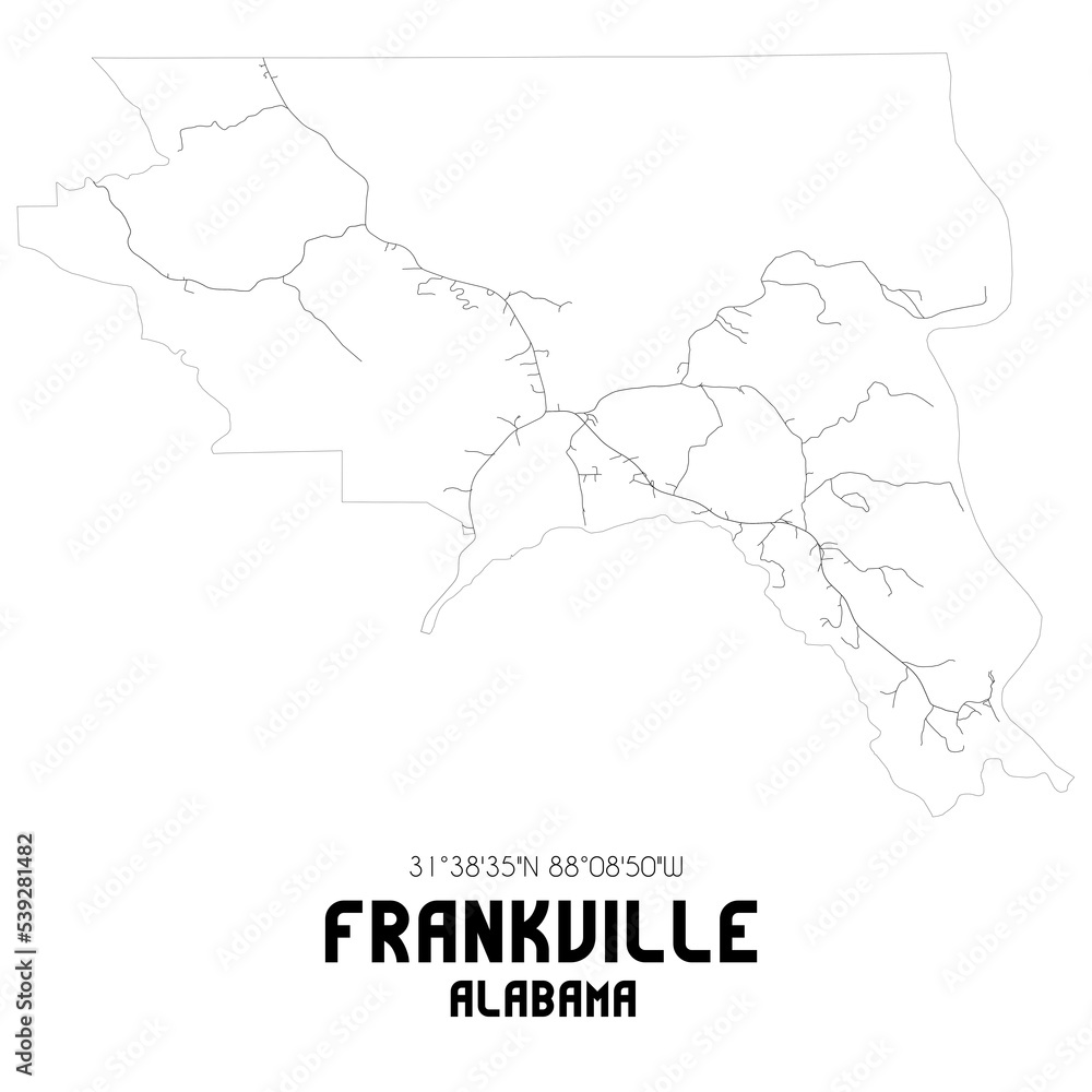Frankville Alabama. US street map with black and white lines. Frankville Alabama. US street map with black and white lines.