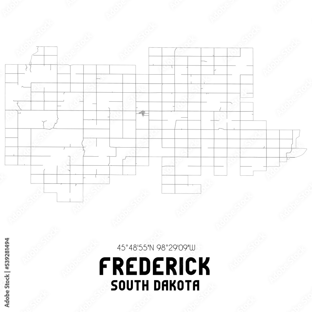 Frederick South Dakota. US street map with black and white lines. Frederick South Dakota. US street map with black and white lines.