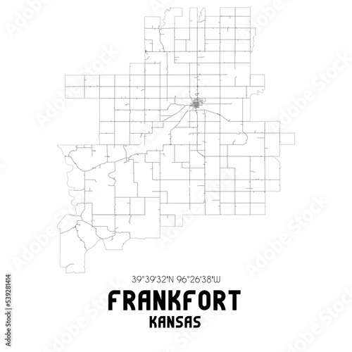 Frankfort Kansas. US street map with black and white lines.