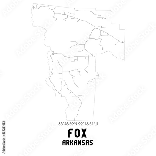 Fox Arkansas. US street map with black and white lines.