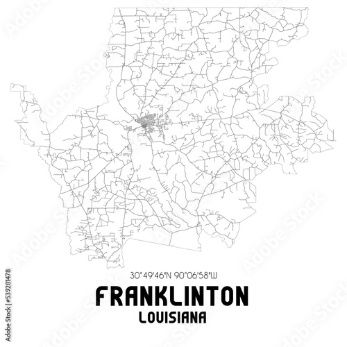 Franklinton Louisiana. US street map with black and white lines.