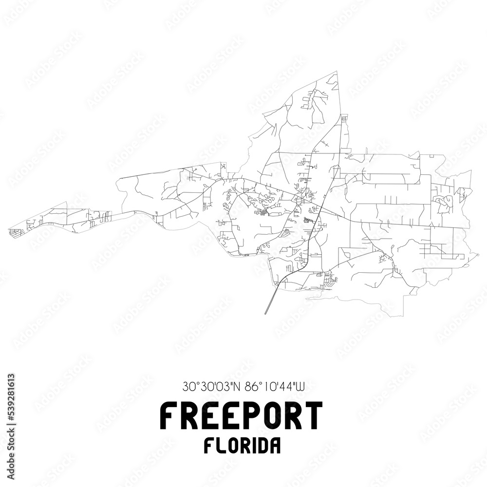 Freeport Florida. US street map with black and white lines.