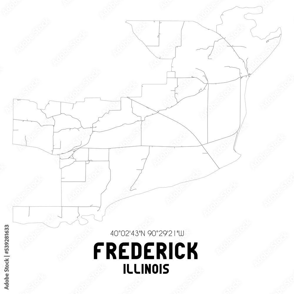 Frederick Illinois. US street map with black and white lines.