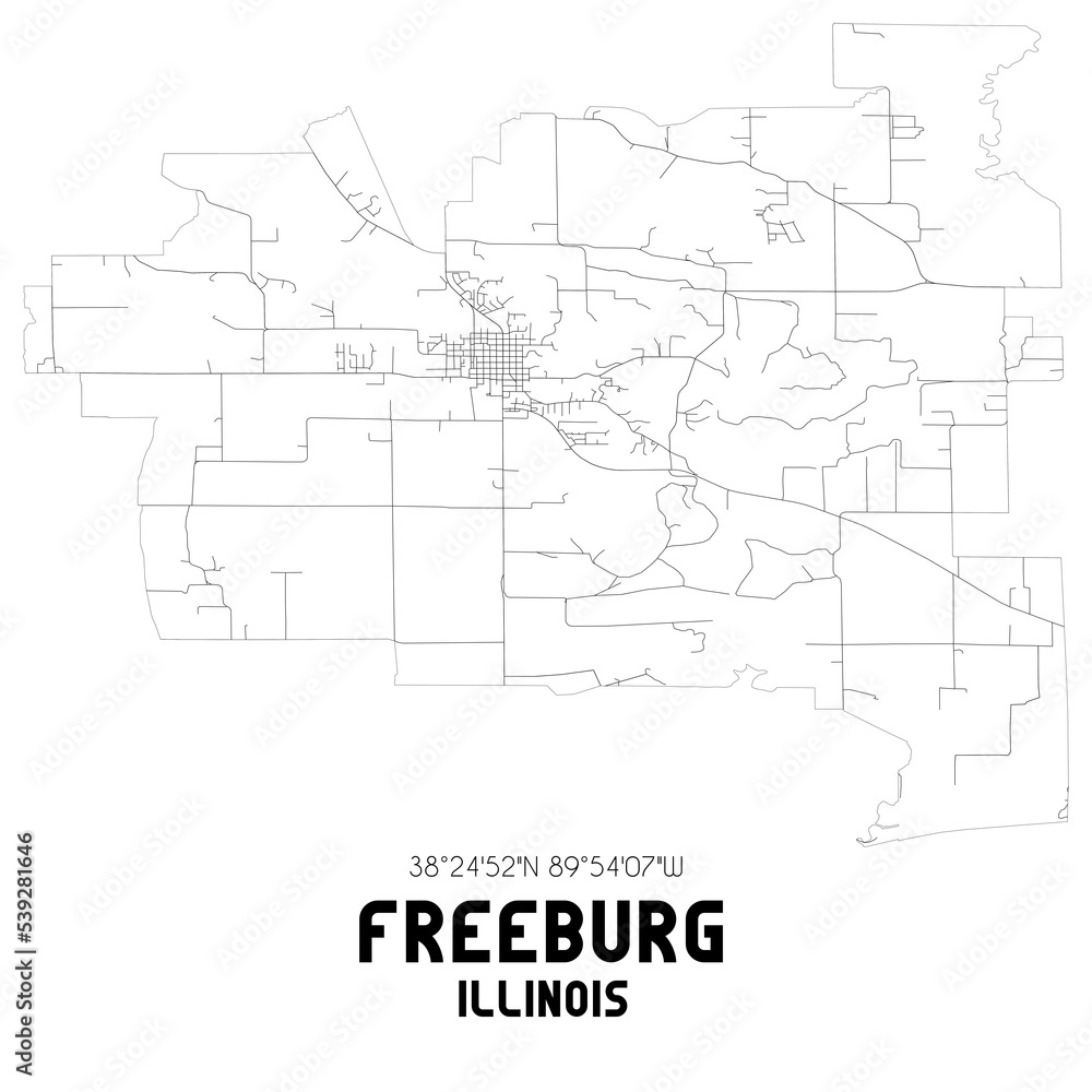 Freeburg Illinois. US street map with black and white lines.