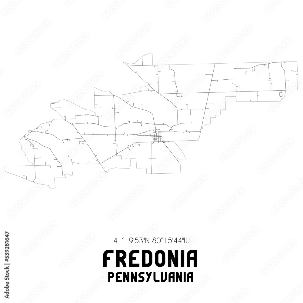 Fredonia Pennsylvania. US street map with black and white lines.