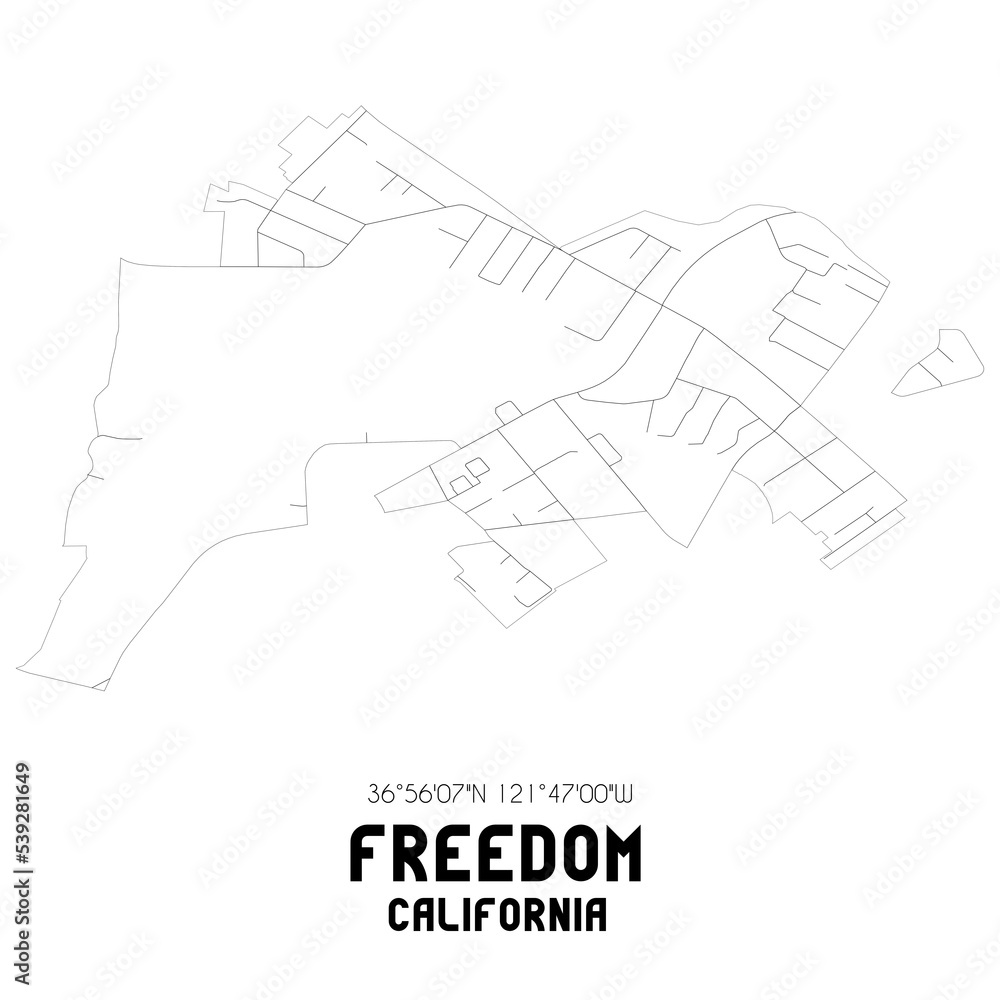 Freedom California. US street map with black and white lines.