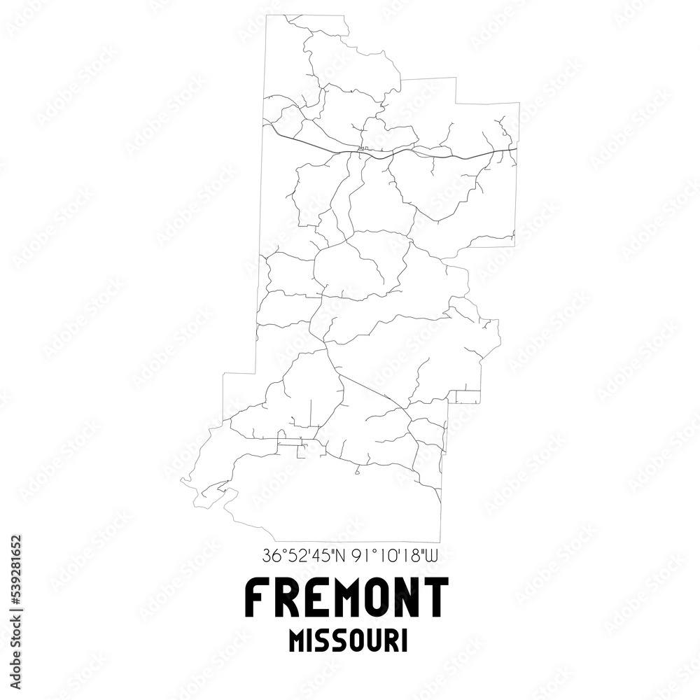 Fremont Missouri. US street map with black and white lines.