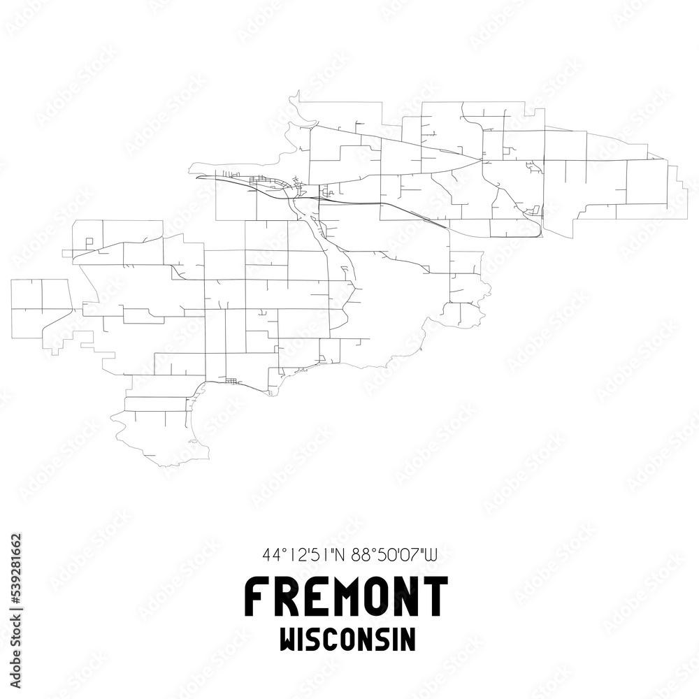 Fremont Wisconsin. US street map with black and white lines.