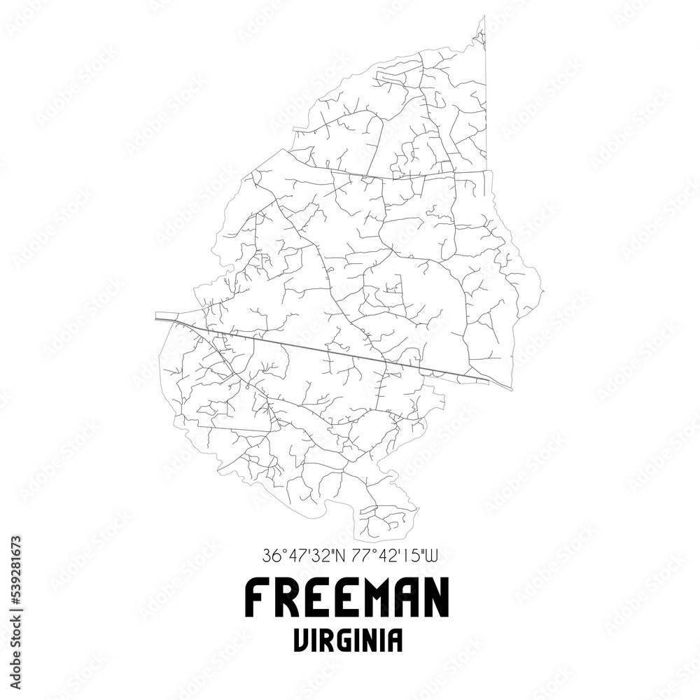 Freeman Virginia. US street map with black and white lines.