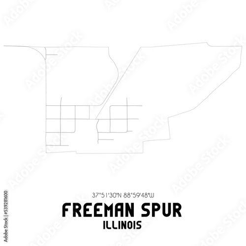 Freeman Spur Illinois. US street map with black and white lines.