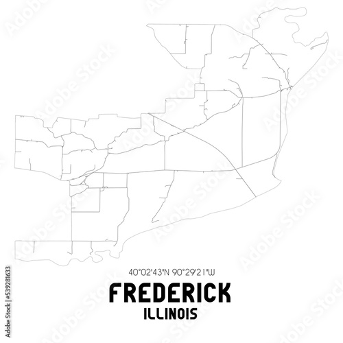 Frederick Illinois. US street map with black and white lines.