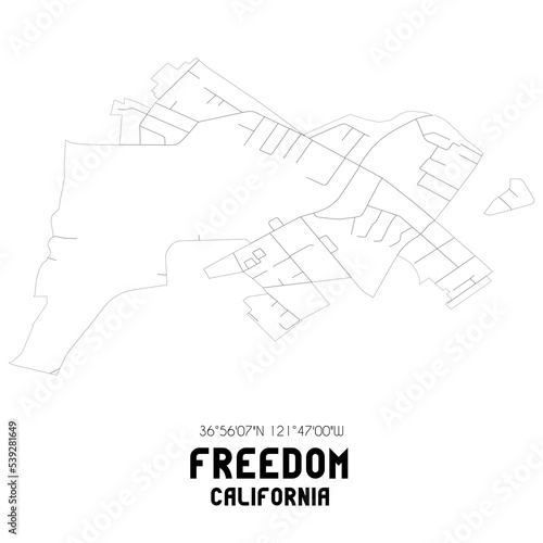 Freedom California. US street map with black and white lines.