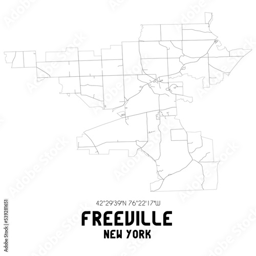 Freeville New York. US street map with black and white lines.