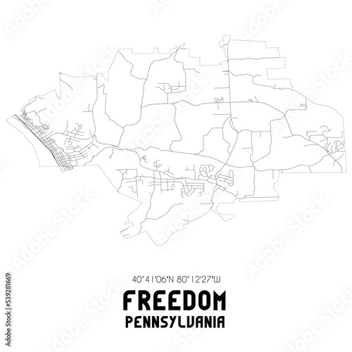 Freedom Pennsylvania. US street map with black and white lines.