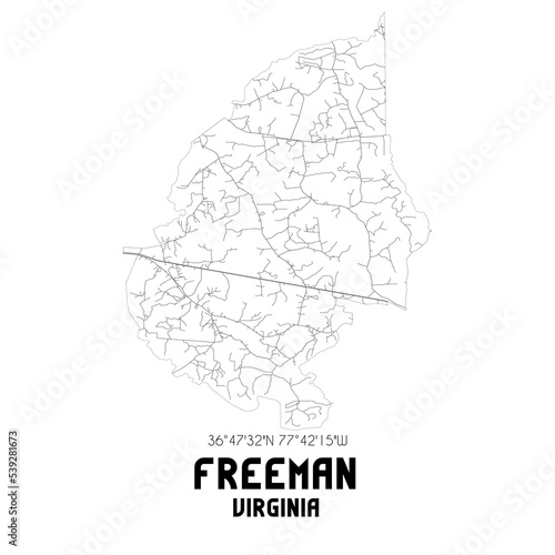 Freeman Virginia. US street map with black and white lines.