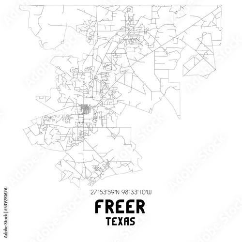 Freer Texas. US street map with black and white lines.