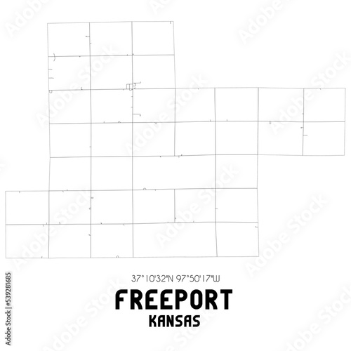 Freeport Kansas. US street map with black and white lines.