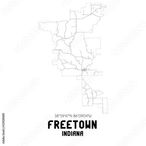 Freetown Indiana. US street map with black and white lines.