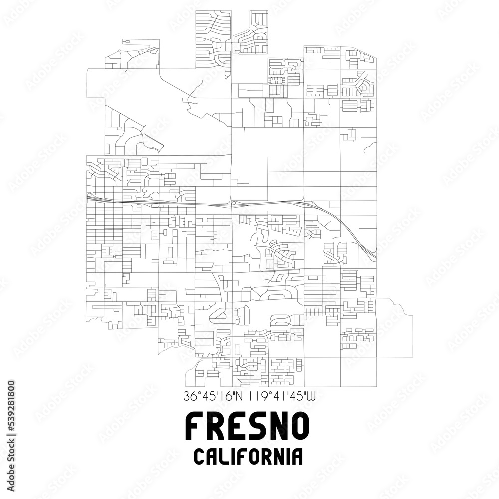 Fresno California. US street map with black and white lines. Fresno California. US street map with black and white lines.
