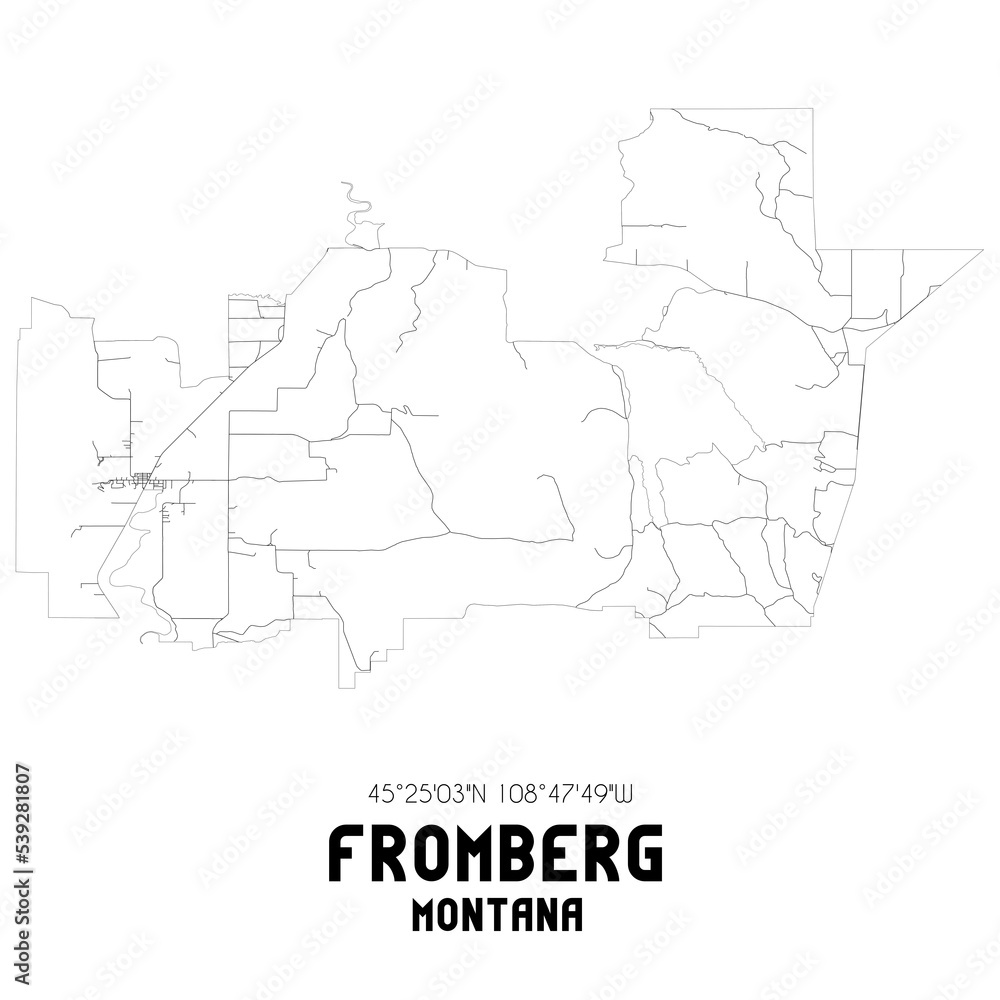 Fromberg Montana. US street map with black and white lines. Fromberg Montana. US street map with black and white lines.