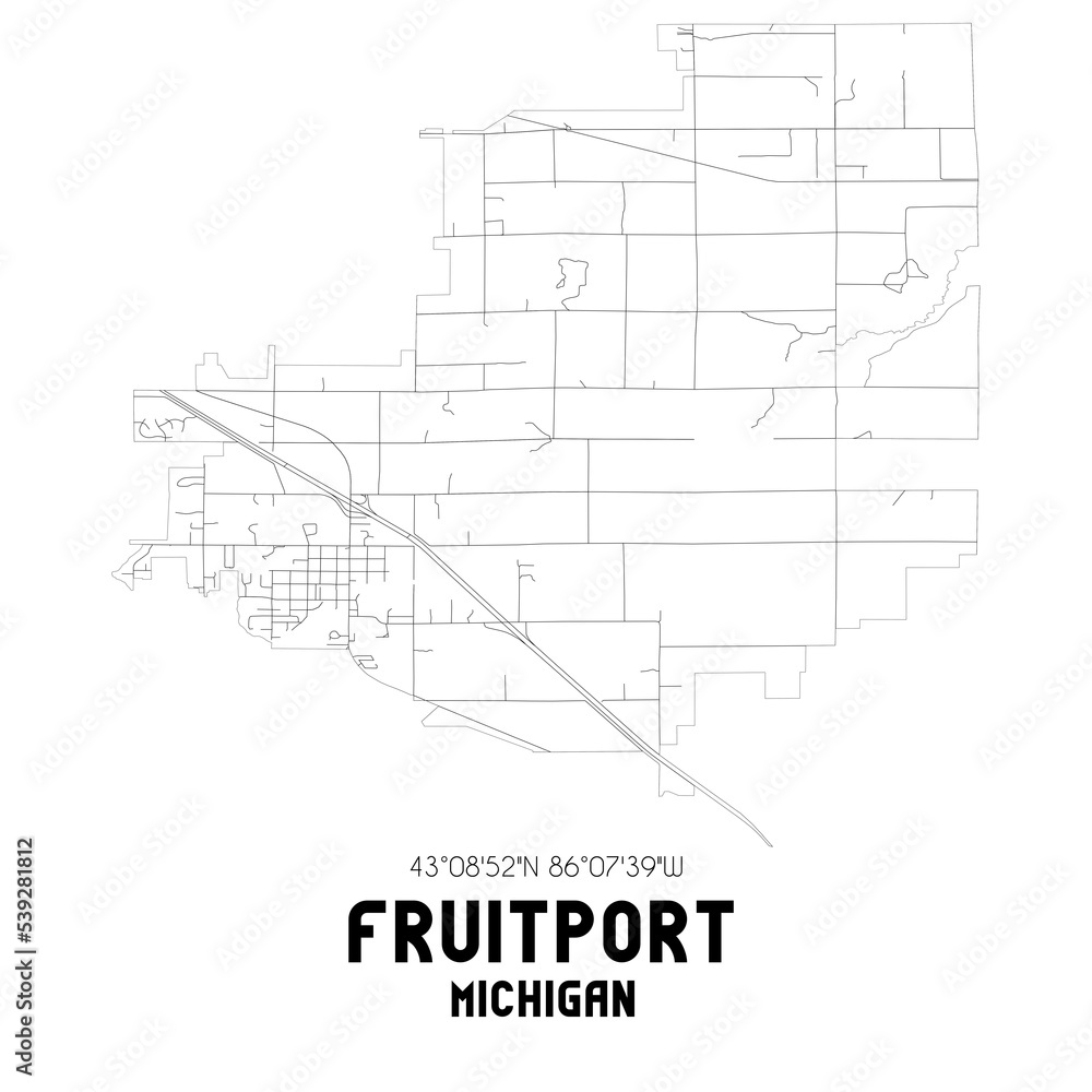Fruitport Michigan. US street map with black and white lines. Fruitport Michigan. US street map with black and white lines.