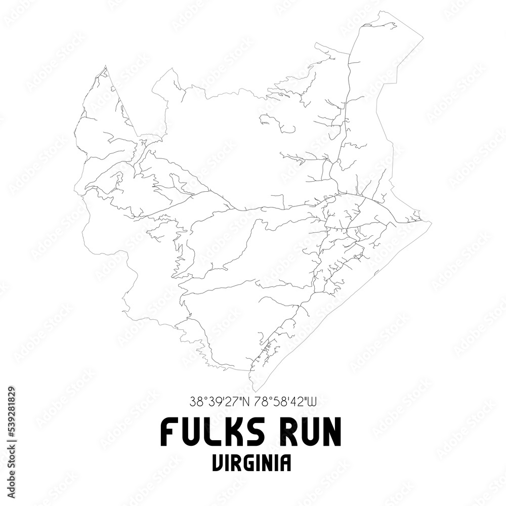 Fulks Run Virginia. US street map with black and white lines.