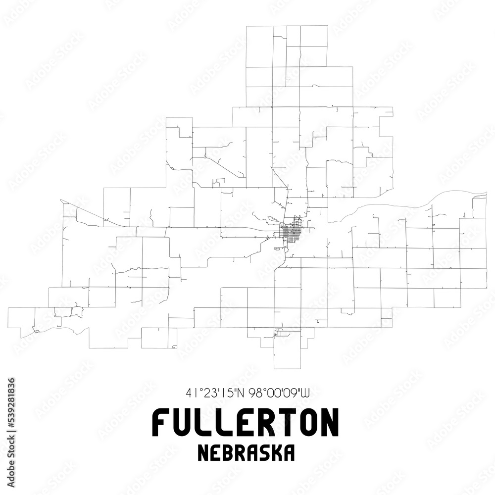Fullerton Nebraska. US street map with black and white lines. Fullerton Nebraska. US street map with black and white lines.