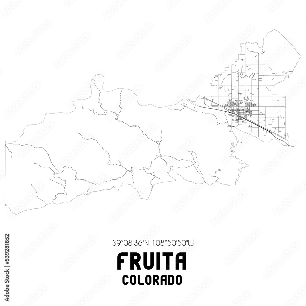 Fruita Colorado. US street map with black and white lines.