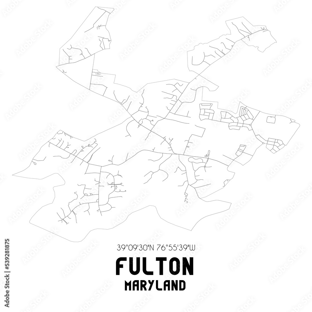 Fulton Maryland. US street map with black and white lines.