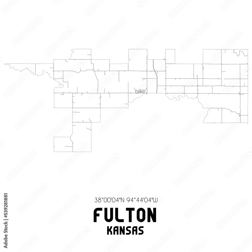 Fulton Kansas. US street map with black and white lines. Fulton Kansas. US street map with black and white lines.