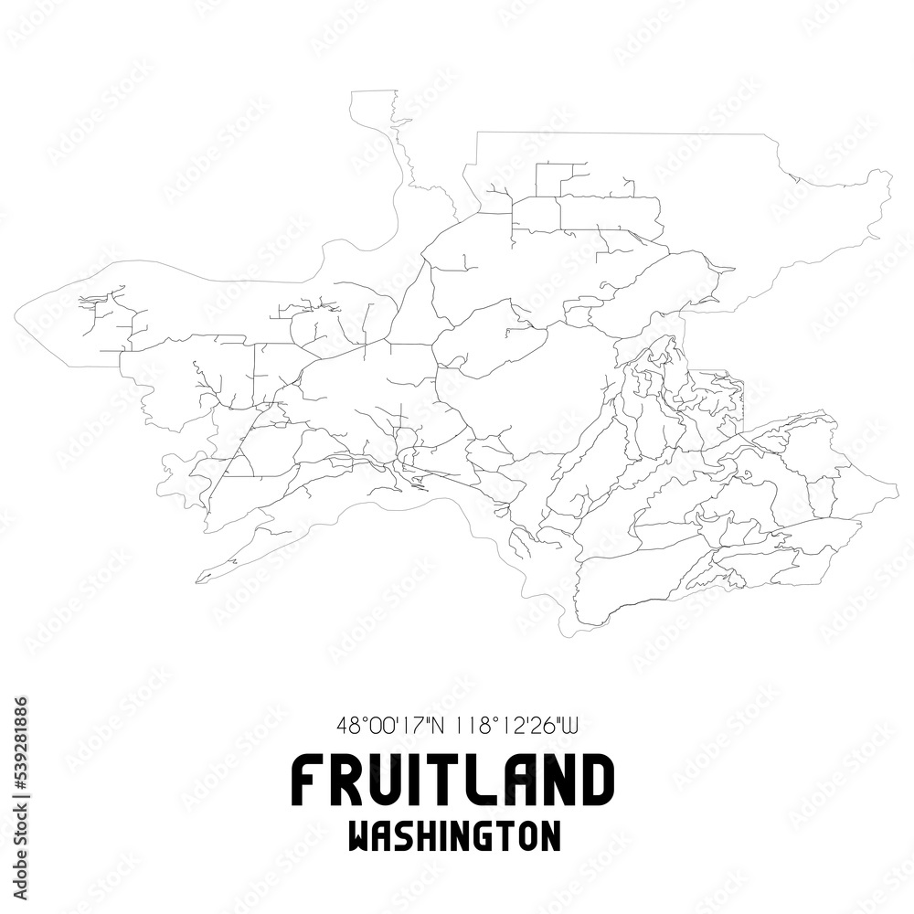Fruitland Washington. US street map with black and white lines.