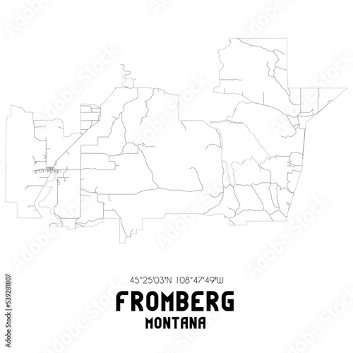 Fromberg Montana. US street map with black and white lines.
