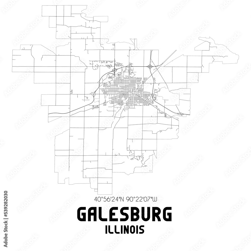 Galesburg Illinois. US street map with black and white lines.