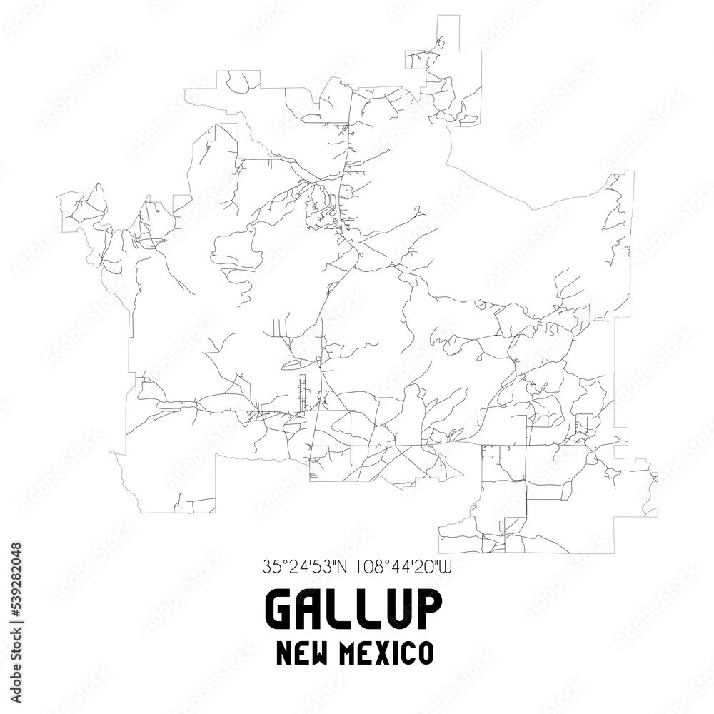 Gallup New Mexico. US street map with black and white lines.