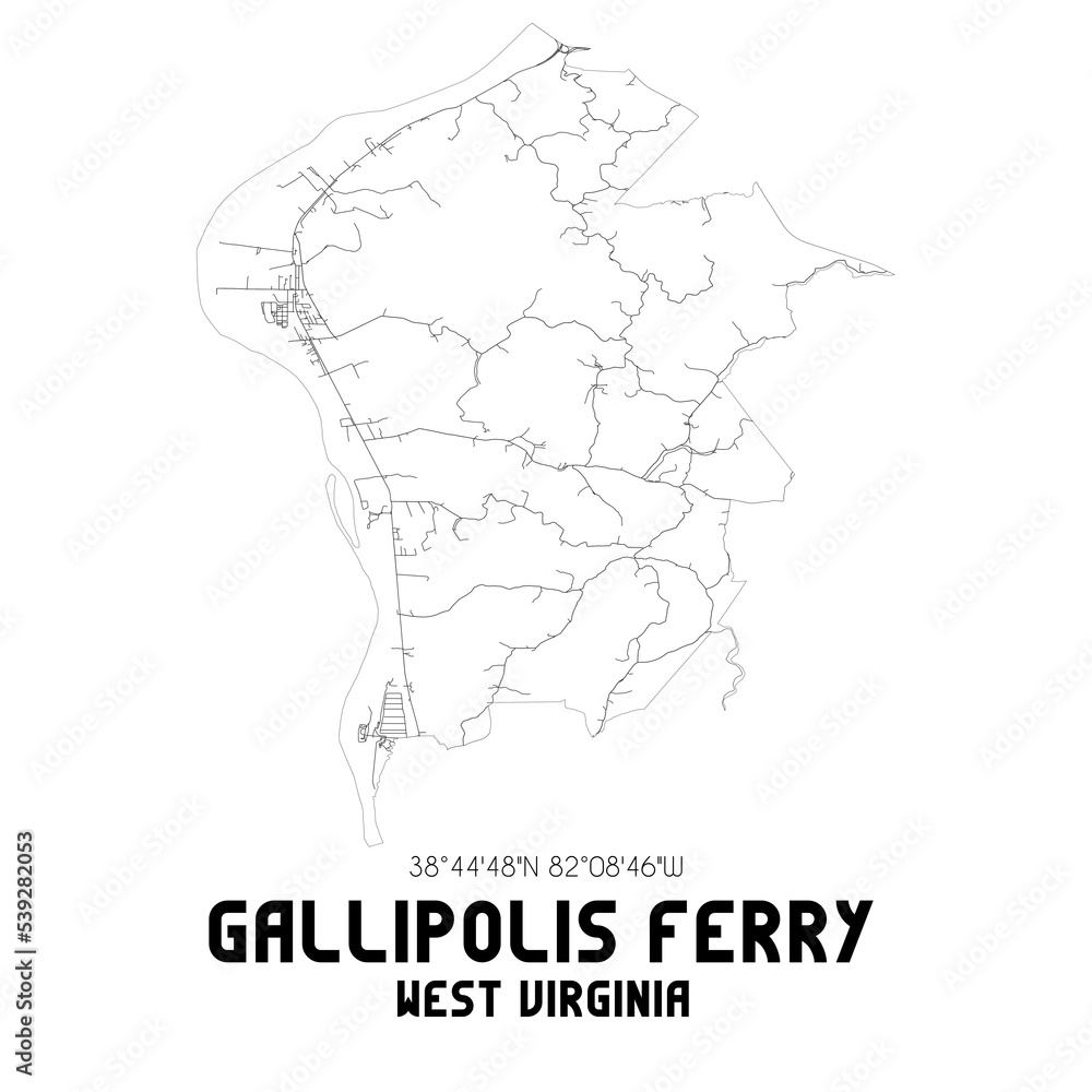 Gallipolis Ferry West Virginia. US street map with black and white lines.