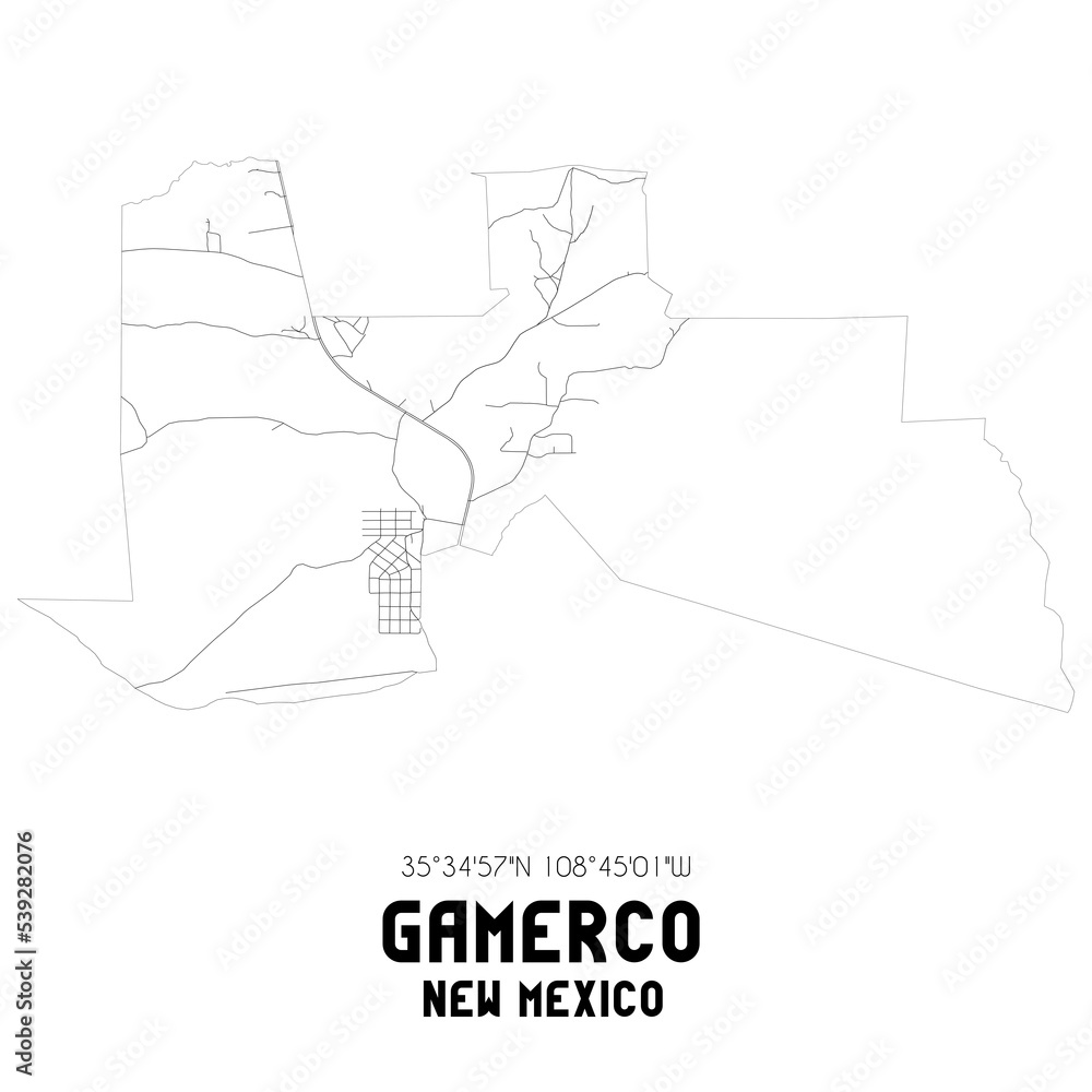 Gamerco New Mexico. US street map with black and white lines.