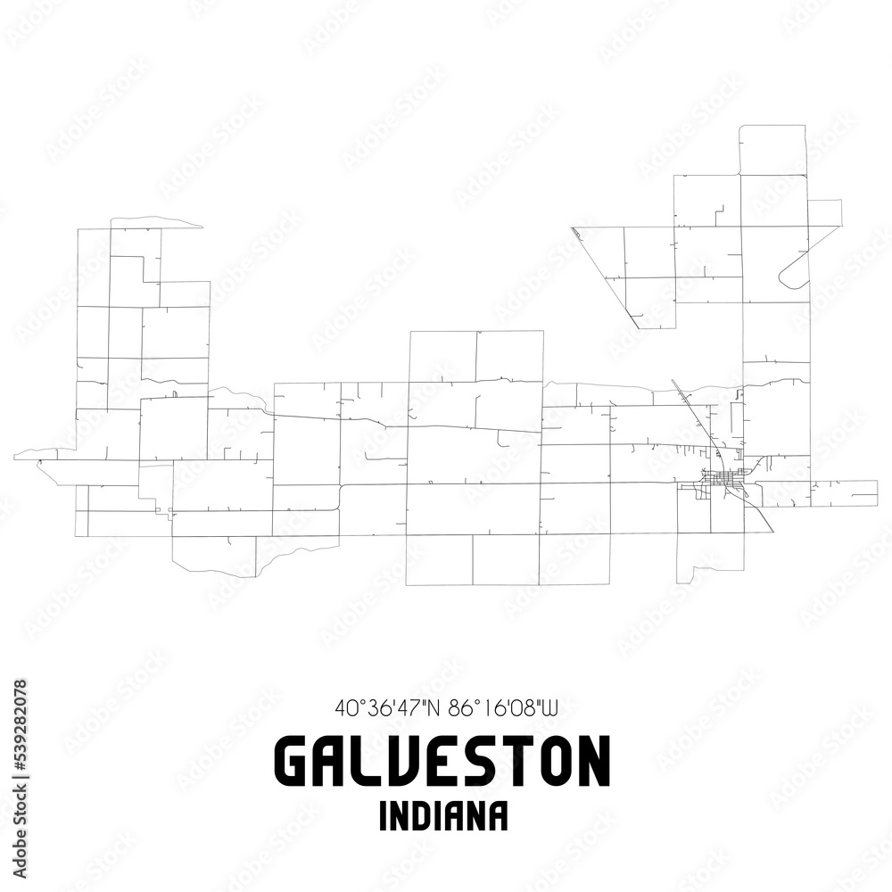 Galveston Indiana. US street map with black and white lines. Galveston Indiana. US street map with black and white lines.