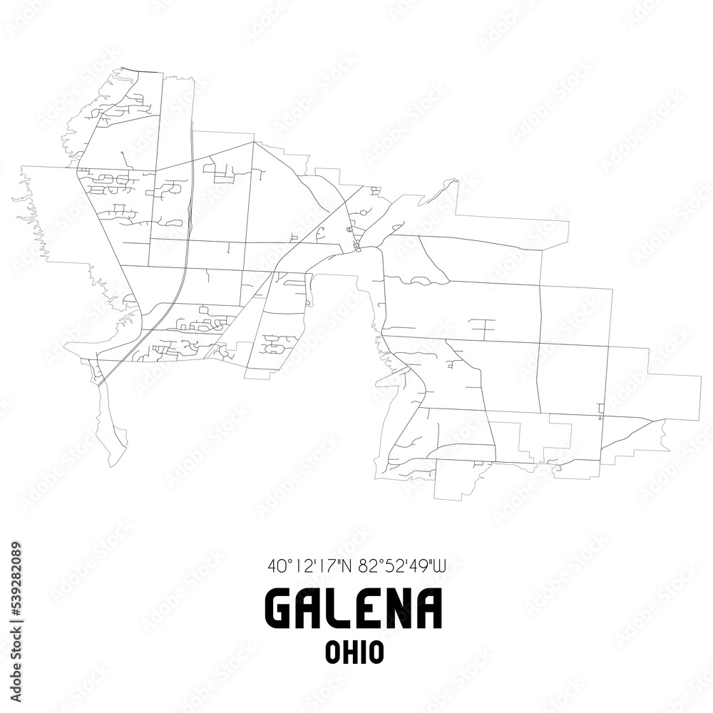 Galena Ohio. US street map with black and white lines.