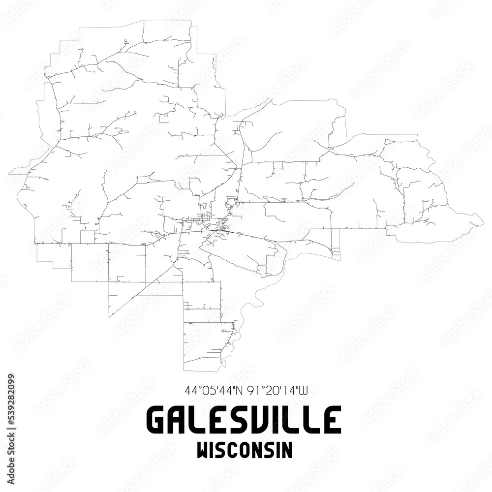 Galesville Wisconsin. US street map with black and white lines.