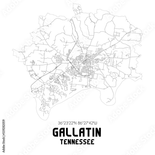 Gallatin Tennessee. US street map with black and white lines. photo