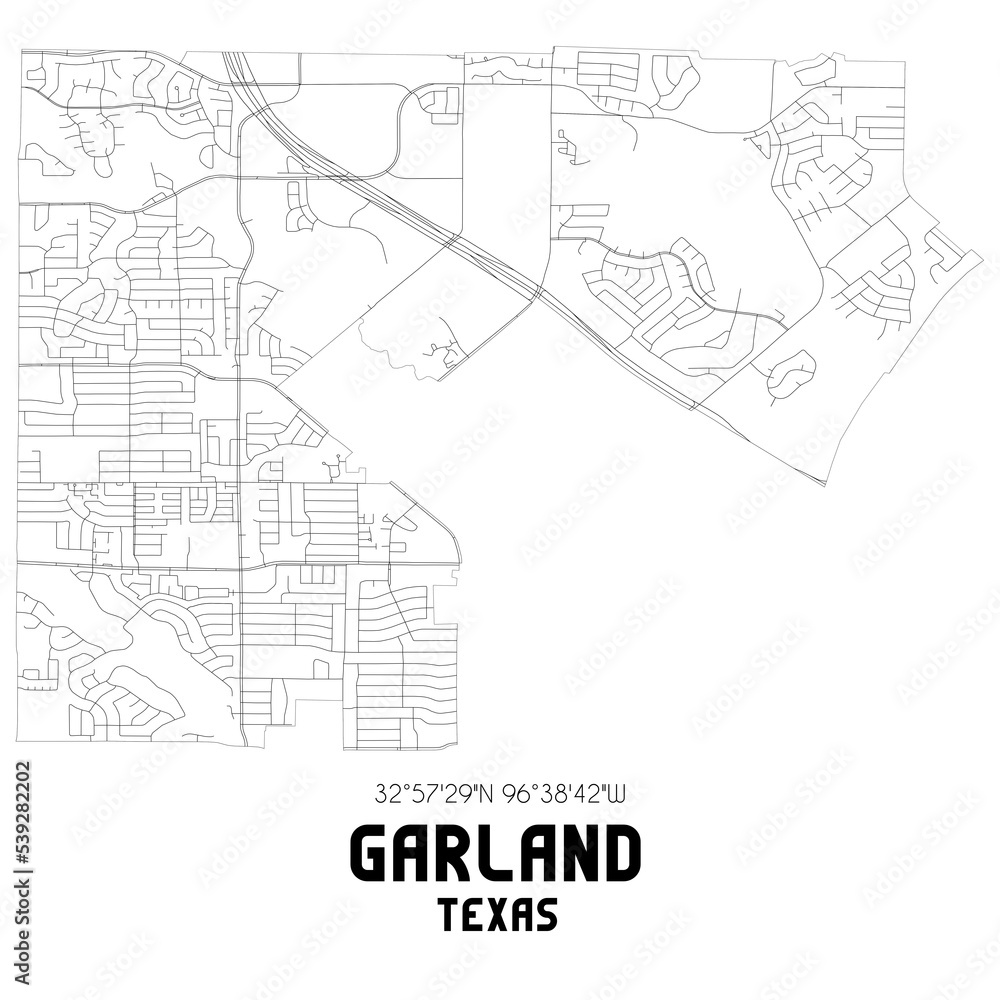 Garland Texas. US street map with black and white lines. Garland Texas. US street map with black and white lines.