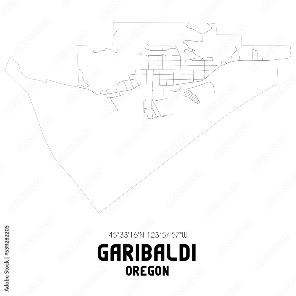 Garibaldi Oregon. US street map with black and white lines.