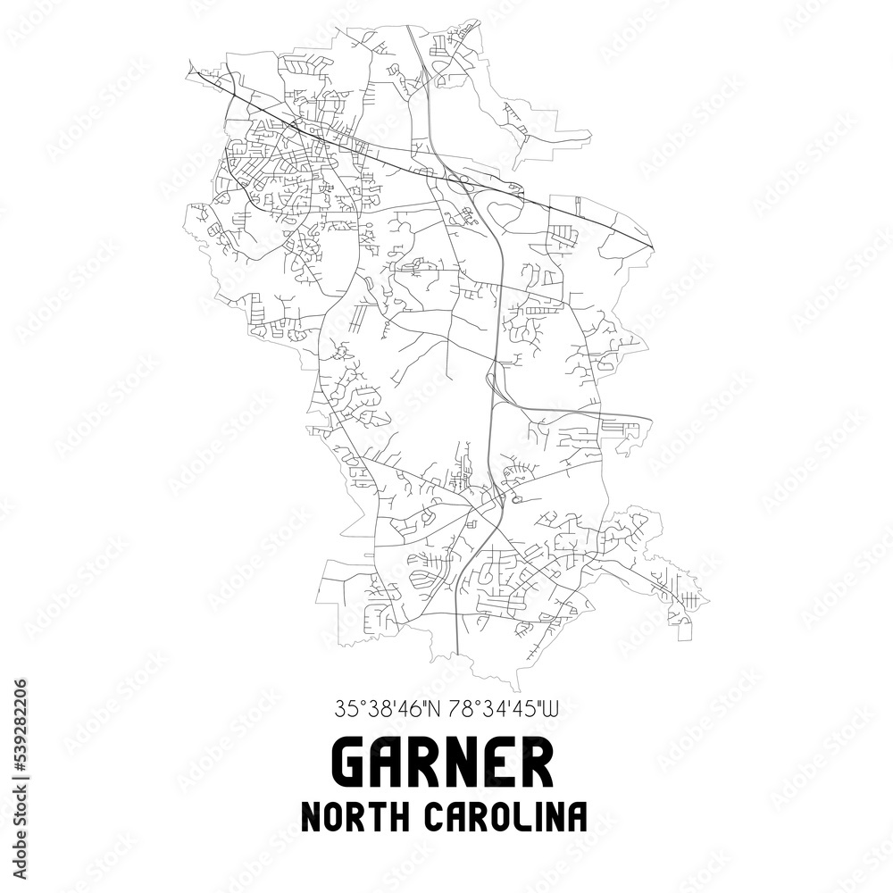 Garner North Carolina. US street map with black and white lines. Garner North Carolina. US street map with black and white lines.