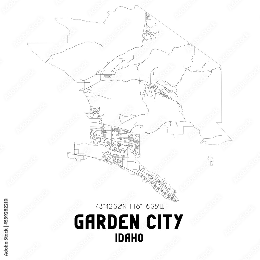 Garden City Idaho. US street map with black and white lines. Garden City Idaho. US street map with black and white lines.