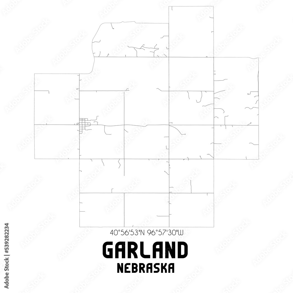 Garland Nebraska. US street map with black and white lines. Garland Nebraska. US street map with black and white lines.