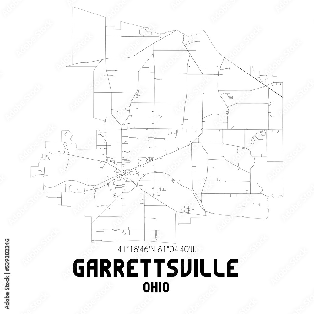 Garrettsville Ohio. US street map with black and white lines.