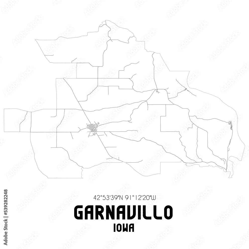 Fototapeta premium Garnavillo Iowa. US street map with black and white lines.