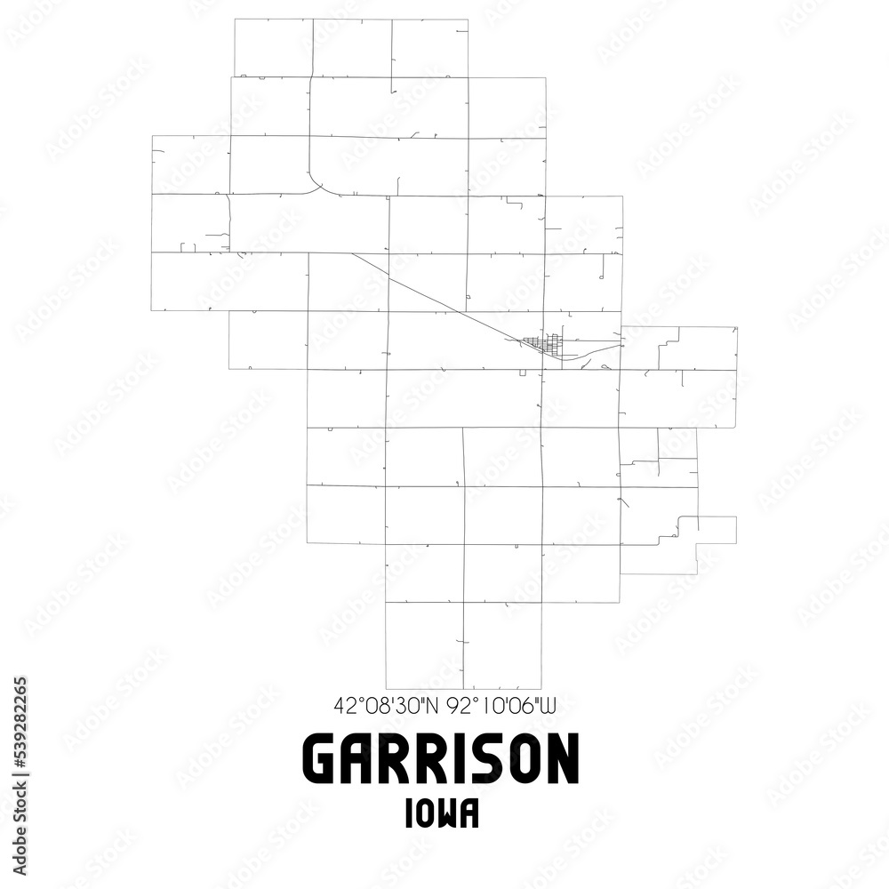 Garrison Iowa. US street map with black and white lines. Garrison Iowa. US street map with black and white lines.