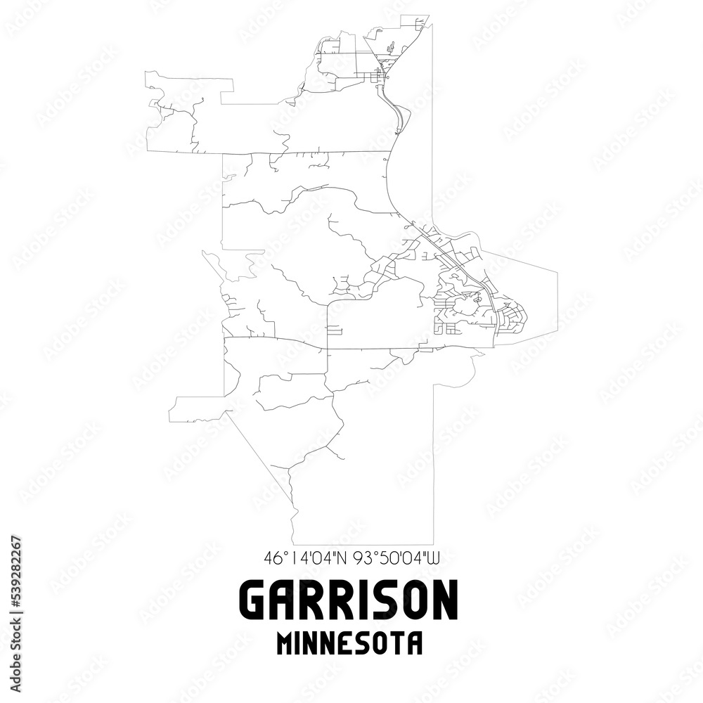 Garrison Minnesota. US street map with black and white lines.